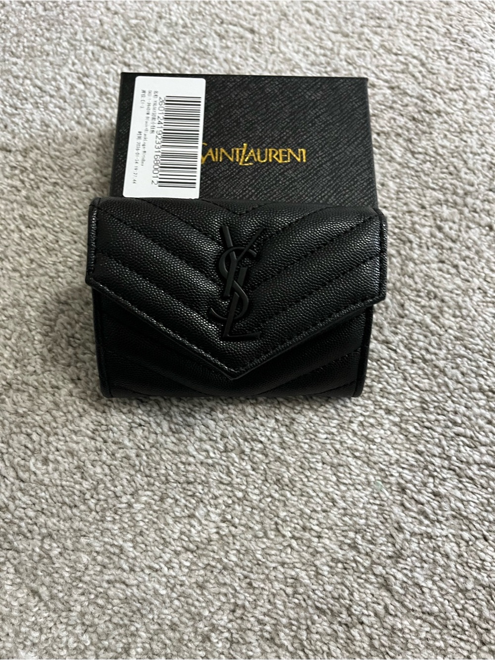Black Quilted Chevron Leather Tri-Fold Wallet